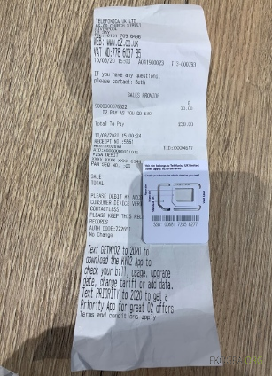 Royaume Uni Telefonica ltd reçu de paiement